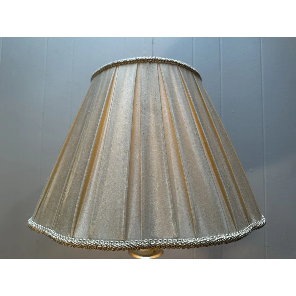 Vintage‎ Amber Glass Table Lamp Marble Base Chrome Metal Pleated Shade 29